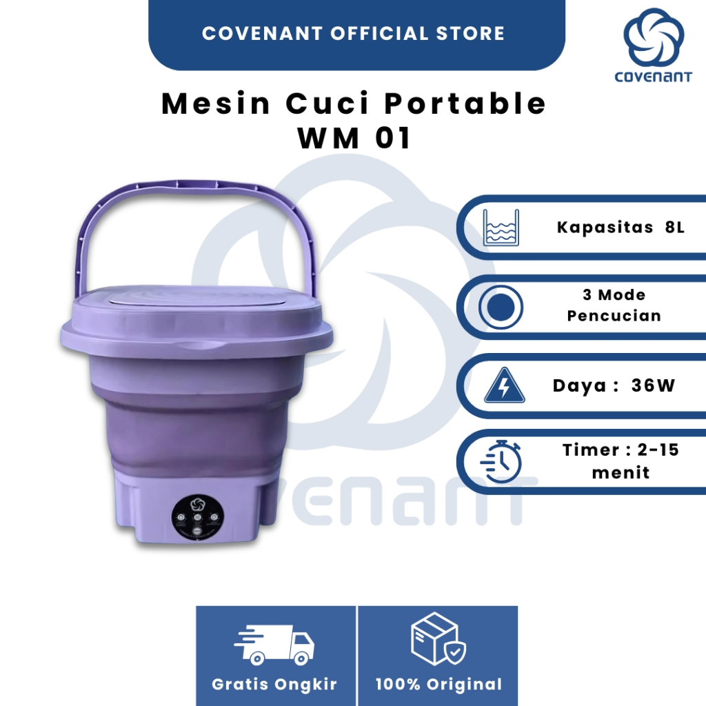 Covenant WM 01 Mesin Cuci Mini 8L dan Pengering Pakaian Low Watt Mesin Cuci Lipat