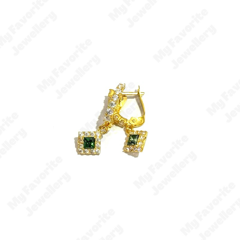 Anting Klip Ketupat Permata Hijau Emas Asli Kadar 700 16K