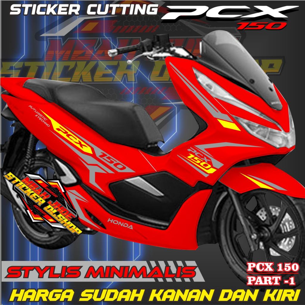 CUTTING STICKER/STRIPING MOTOR HONDA PCX 150 LAMA PART-1 2 WARNA BODY MERAH