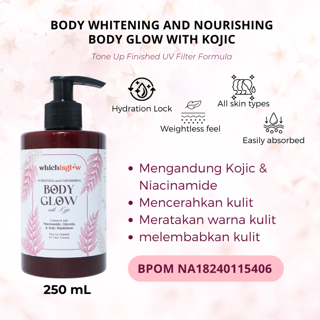 Whichisglow Body Glow whitening and nourishing with Kojic body lotion pemutih hand body pemutih pemu