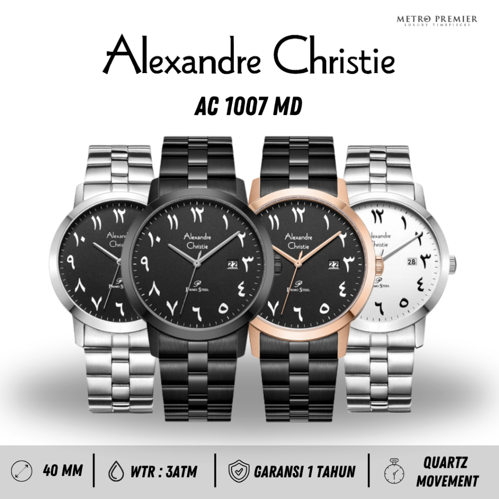 Jam Tangan Alexandre Christie Pria AC 1007 AC1007 Arabic Dial Analog Stainless Steel Original & Gara