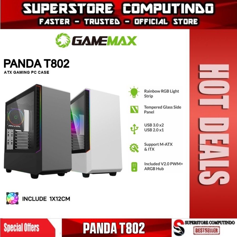 Casing GameMax PANDA T802 ATX Gaming PC Case With LED