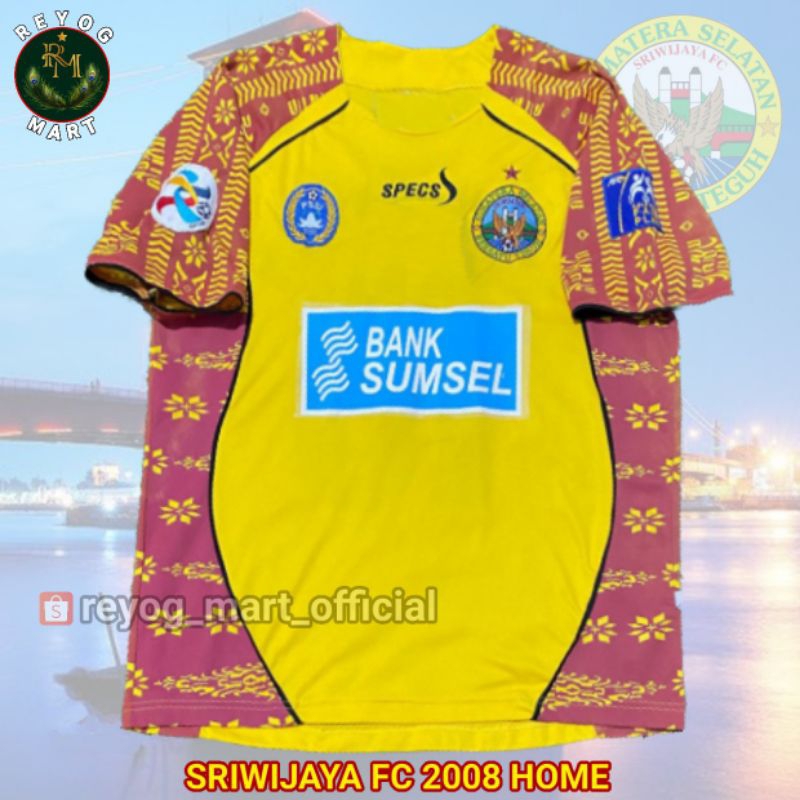 JERSEY SRIWIJAYA FC HOME 2008 AFC KUNING RETRO PRINTING ATAU BORDIR REMAKE LOKAL