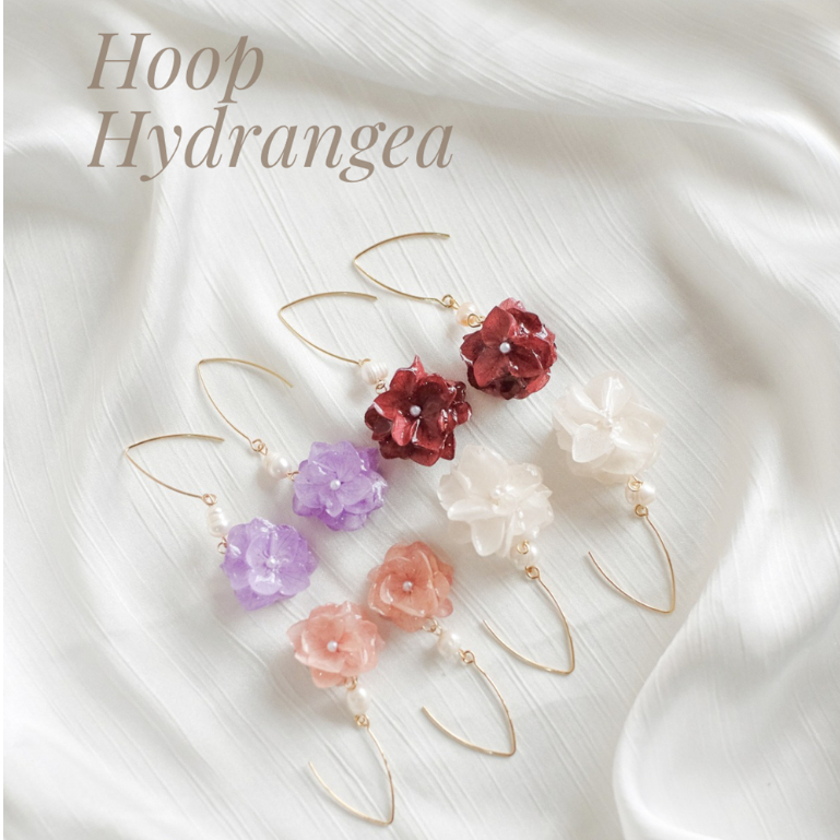 Anting Lingkar dari Bunga Hydrangea Asli | Hoop Hydrangea | Aksesoris | Perhiasan | Hadiah