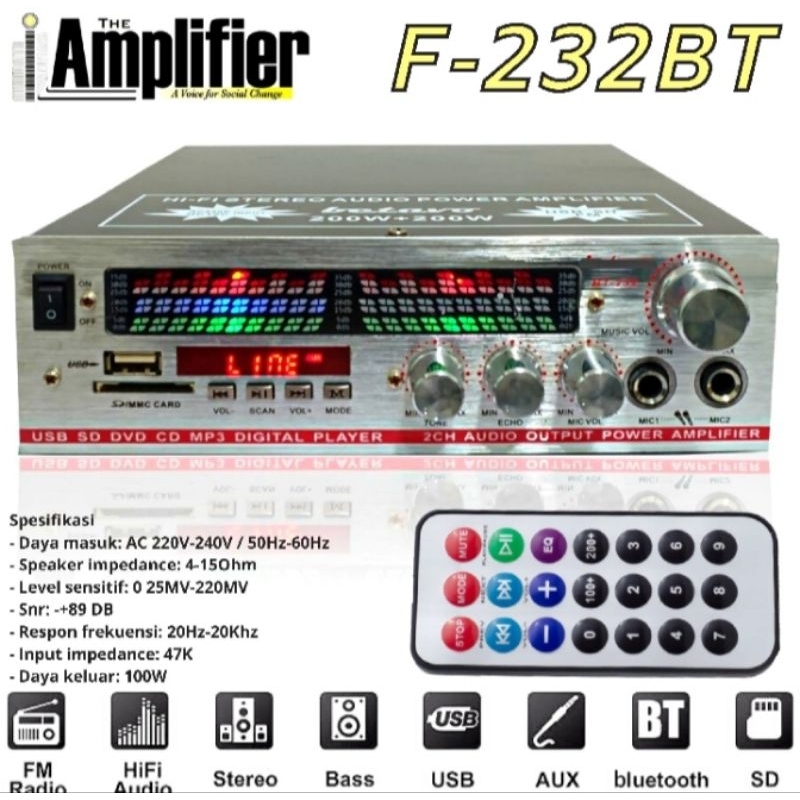Power Amplifier Bluetooth 2000 Watt Fleco F-232BT Original SNI Garansi Resmi