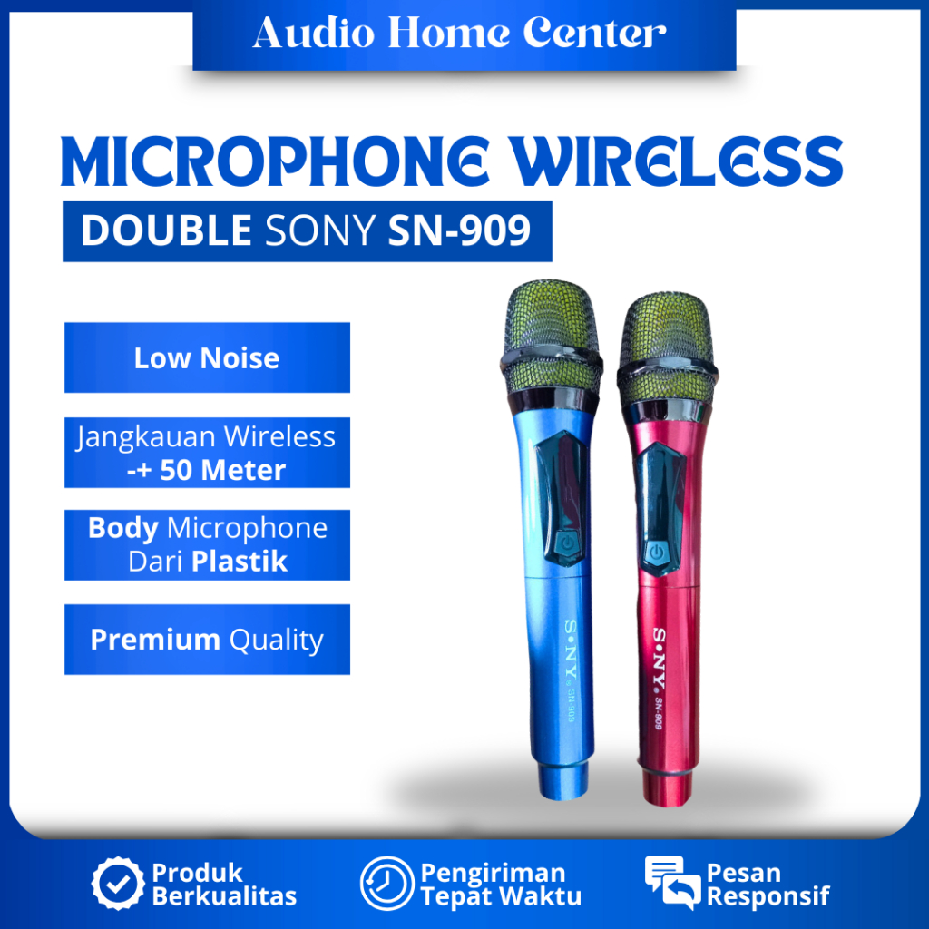 MICROPHONE WIRELESS KARAOKE SONY SN-909 DOUBLE WIRELESS MICROPHONE TANPA KABEL MIC WIRELESS KARAOKE