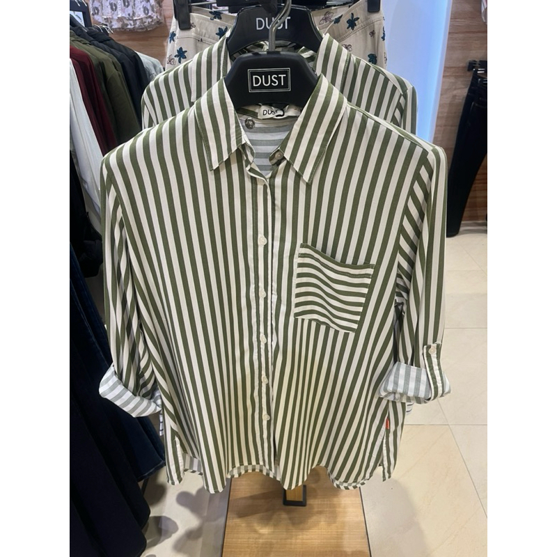 KEMEJA WANITA DUST MOTIF GARIS HIJAU