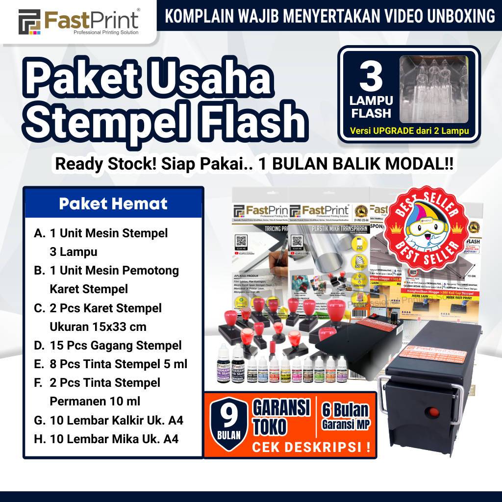 

Paket Hemat Mesin Stempel Flash Premium 3 Lampu Bahan Pembuat Stempel