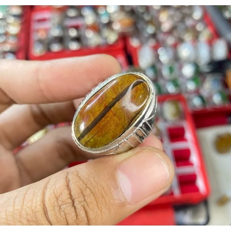 Batu cincin sodol lanang / Batu Sulaiman Batu Tapak Jalak natural akik ring perak bali