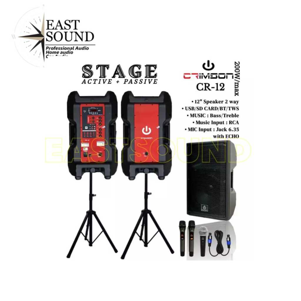 SPEAKER PORTABLE AKTIF PASIF 12 INCH CR-12 STAGE CRIMSON 1 SET