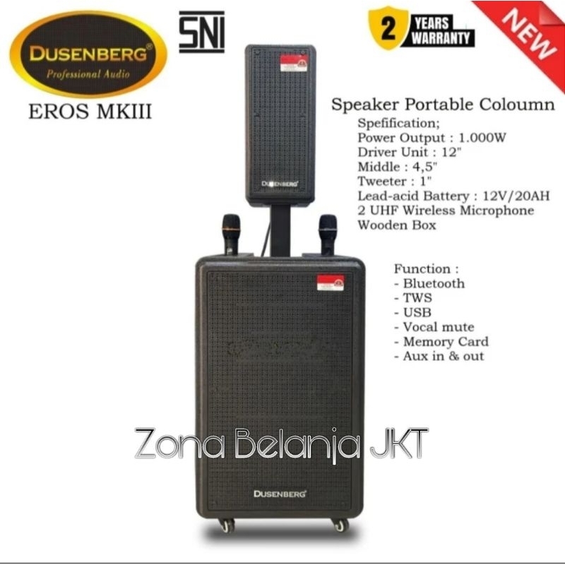 SPEAKER PORTABLE AKTIF COLOUMN SATELLITE SPEAKER DUSENBERG EROS MK III 1000 WATT USB BLUETOOTH TWS 2