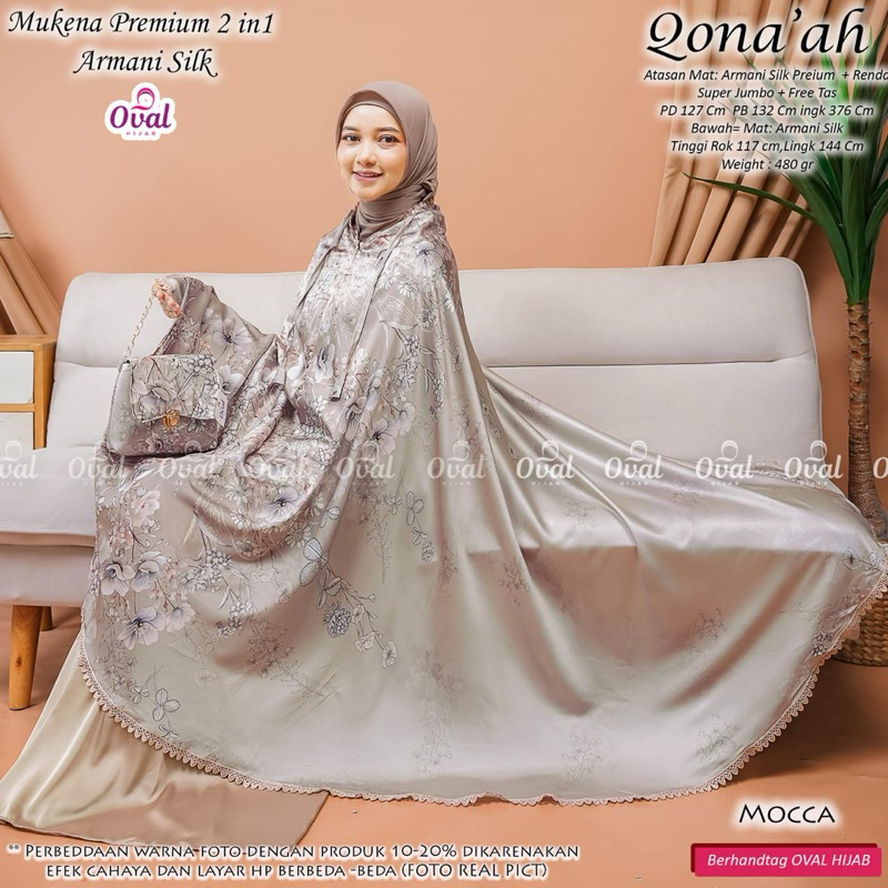 MUKENA ARMANI SILK MOTIF QONA’AH BY OVAL HIJAB MUKENA SILK BERLABEL MUKENA PREMIUM MUKENA SILK PREMI