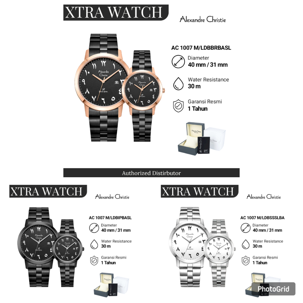 Jam Tangan Couple AC Alexandre Christie 1007 Angka Arab Tanggal Aktif Original - Stainless Steel - G