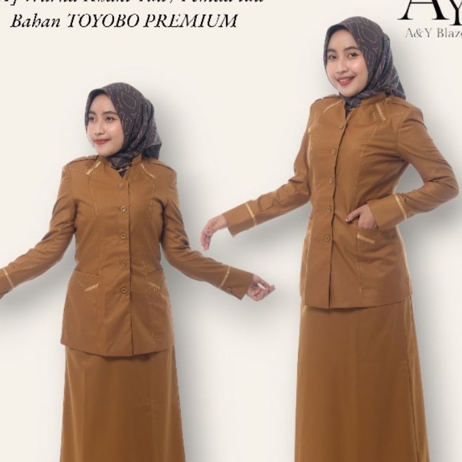 HJ6 1 AY Blazer Baju Seragam PDH Guru  PNS Wanita Warna Khaki Tua  Khaki Muda BAHAN TOYOBO PREMIUM  