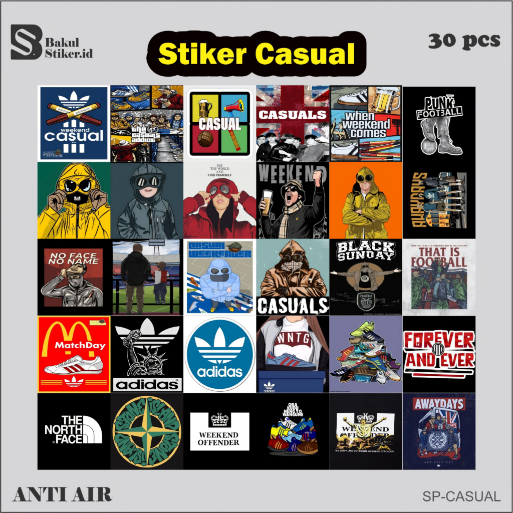 

(isi 30 pcs) Stiker Pack CASUAL HOOLIGANS FOOTBALL anti air / stiker case, helm, laptop