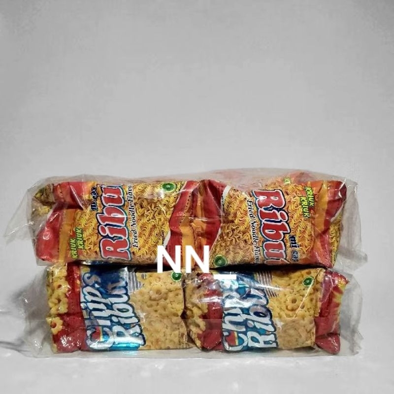 

Snack Jadul mie ribut dan chips ribut kemasan renceng per pack isi 20 pcs