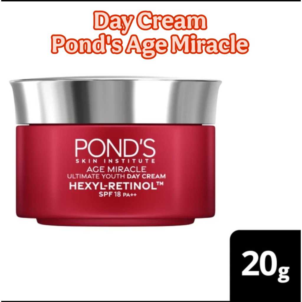 Krim Pagi Ponds Age Miracle Day Cream 20gr Moisturizer Anti Aging+Glowing With Retinol & Spf 18 Pond