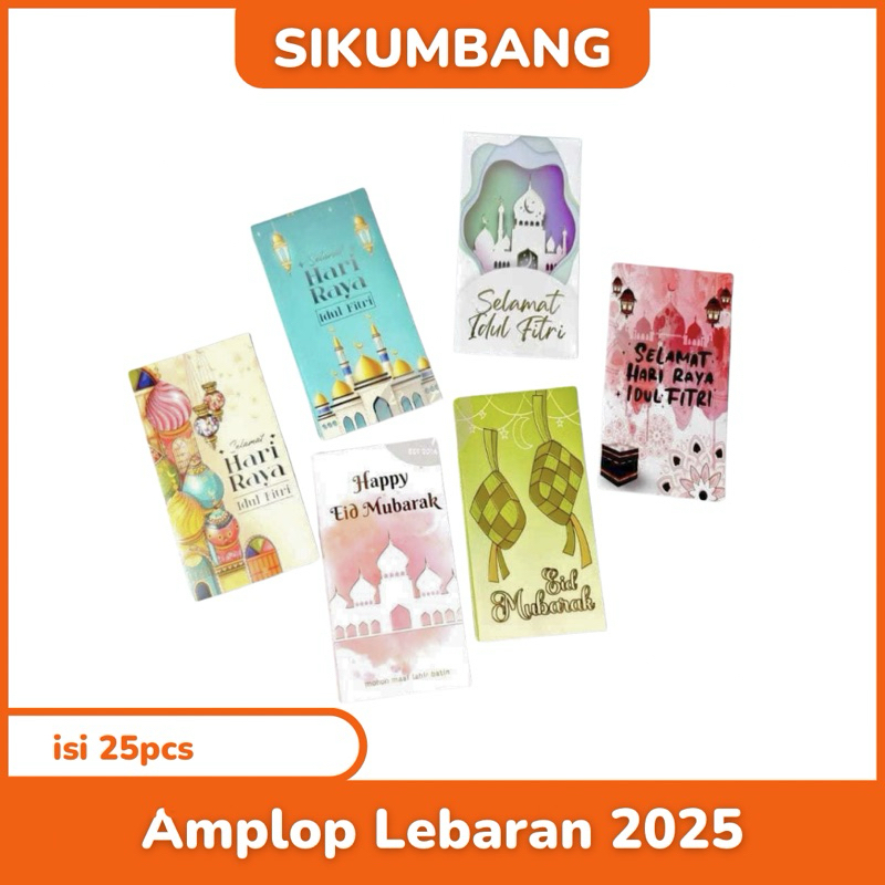 

Amplop Lebaran Idul Fitri THR 2025 Isi 25pcs Panjang 3D PP Mika Angpao Lebaran Motif Netral Masjid