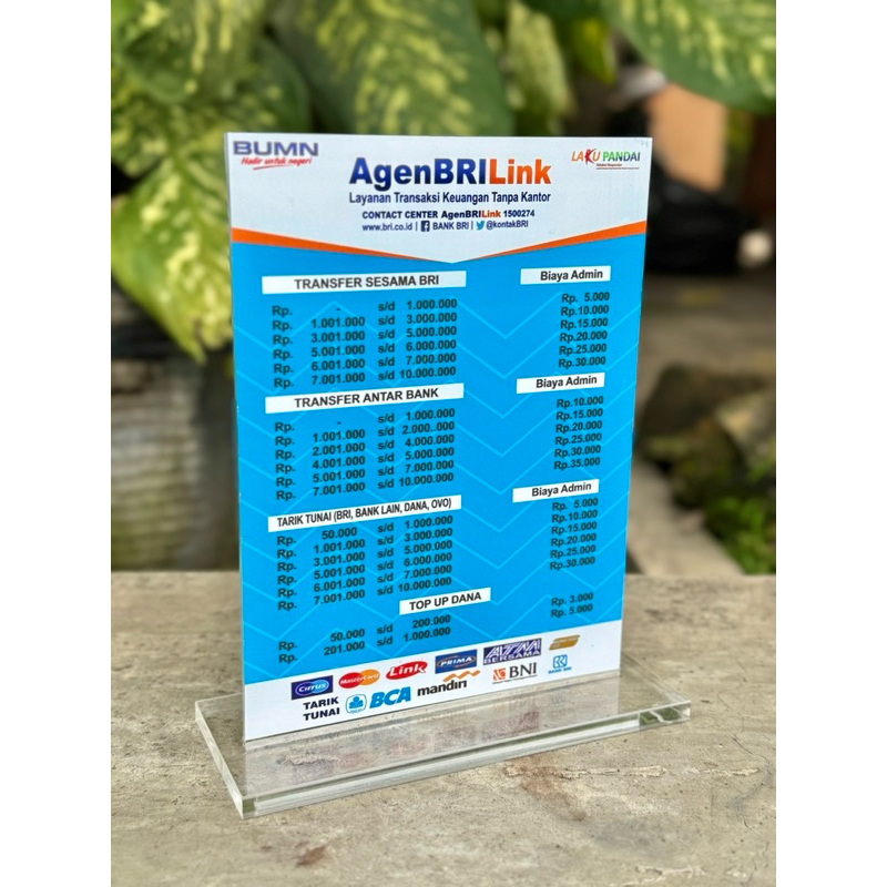 

UKURAN 15x20cm AKRILIK MEJA TEBAL AGEN BRILINK BRI LINK BISA CUSTOM BIAYA ADMIN