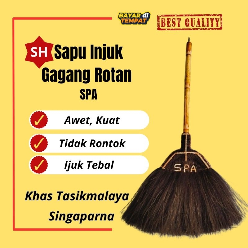 Sapu Ijuk anti rontok,ijuk tebal,murah ,angi rontok gagang Rotan Asli Khas Tasikmalaya SPA SH