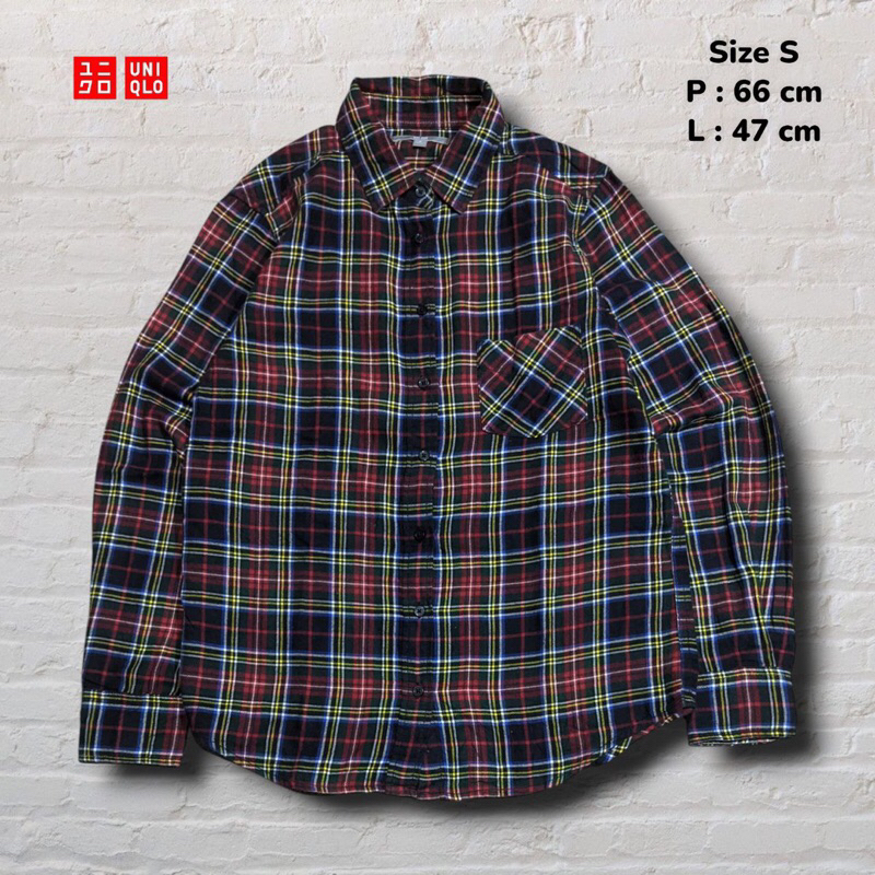 Size S Kemeja Panjang Flanel Uniqlo Plaid Pattern Original Second Preloved #K70