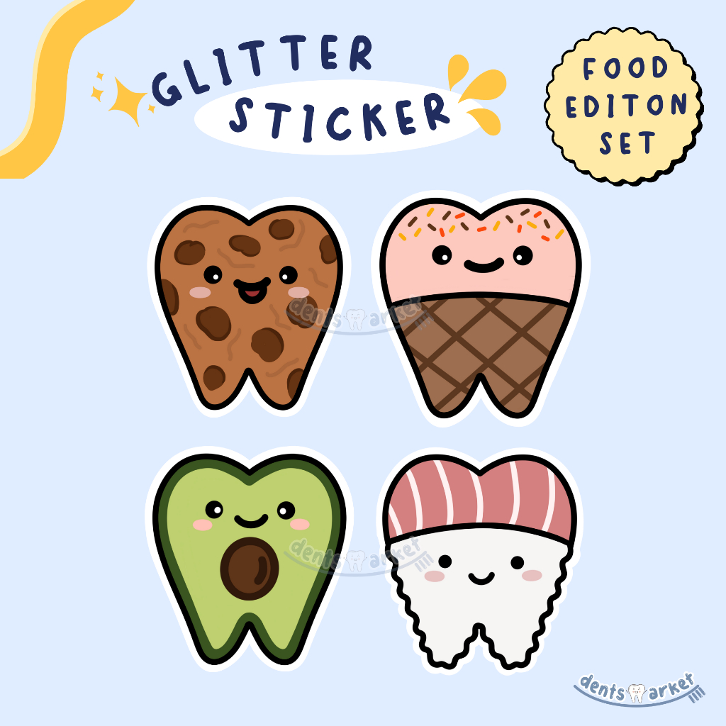 

[MIN 2PCS] Die Cut Vinyl Glitter Sticker Dentistry Food Edition // Merchandise Kedokteran Gigi