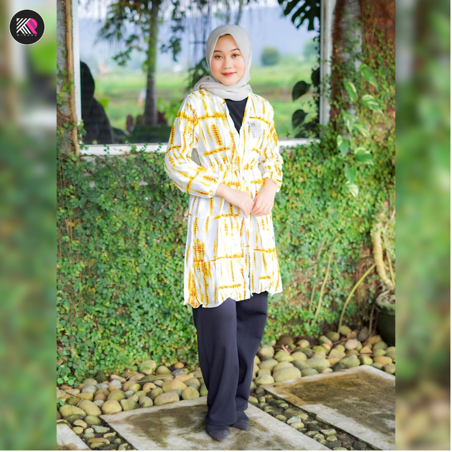 KIRANAOFFICIAL Tania Abstrak Outer Korean Style Long Cardigan Saku
