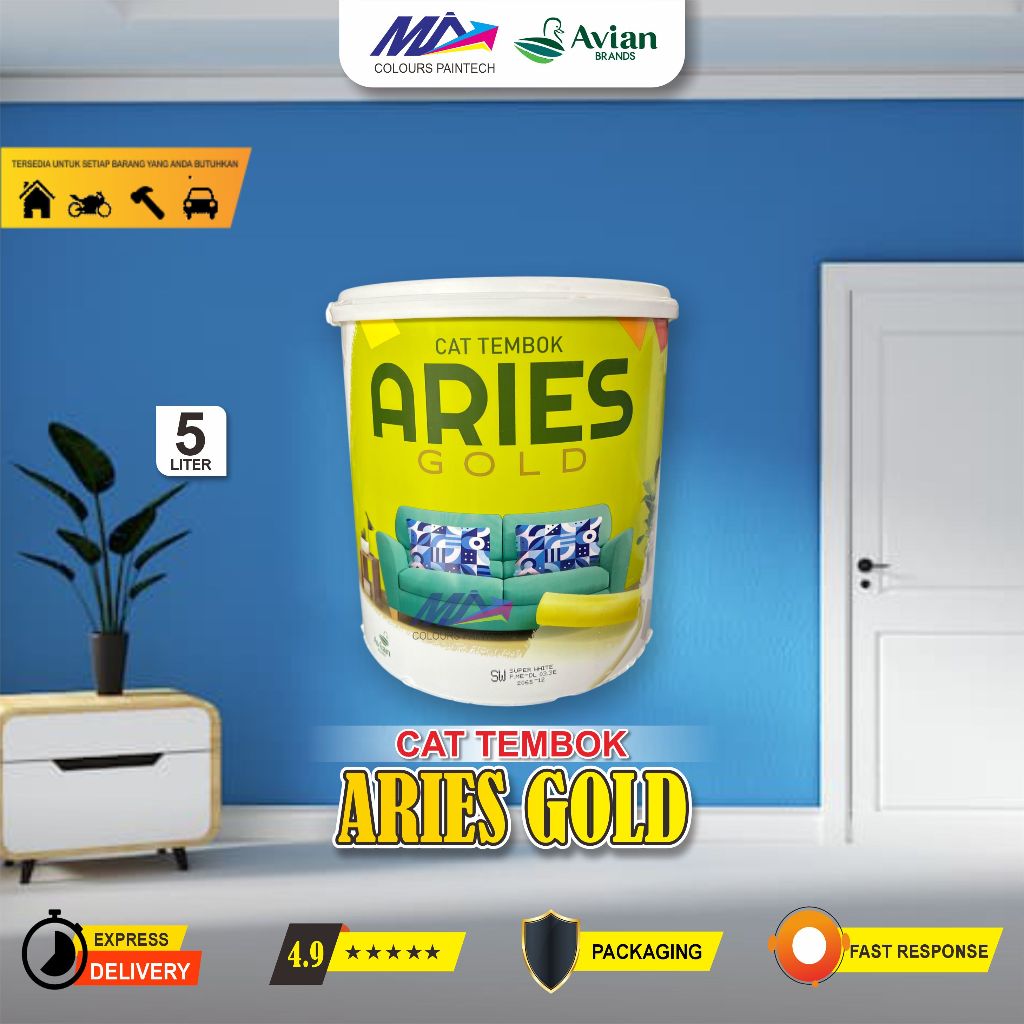 CAT TEMBOK ARIES GOLD 5 KG WARNA SW (PUTIH) ; MW (PUTIH SALJU)