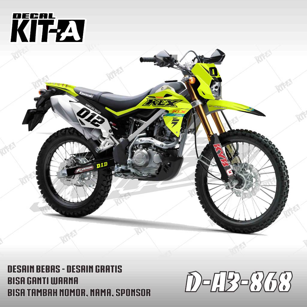 Decal stiker KLX 150 BF MOTIF SIMPLE HIJAU STABILO HITAM D-A3-868 (D-A3-030)