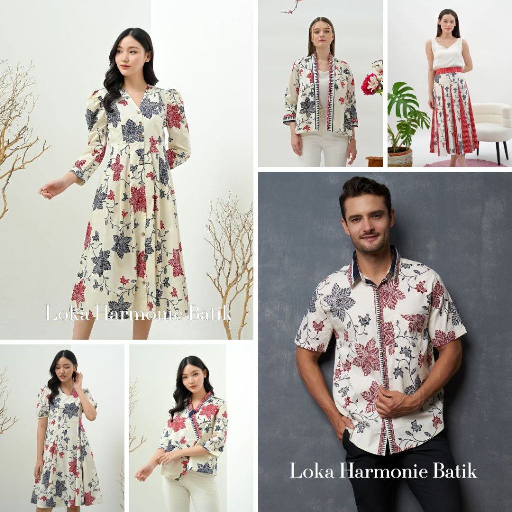 Batik Motif YZ Putih Navy Pink - Baju Atasan Dress Kemeja Batik Keluarga Pasangan Couple Anak Modern