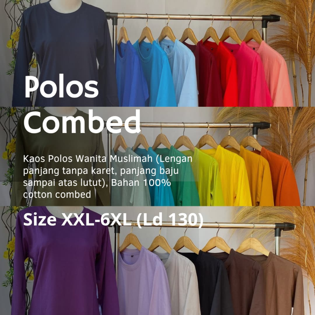 (Part 1) Big Size Kaos Polos Muslimah size XXL XXXL 4XL LD 120 5XL LD 125 6XL LD 130 Jumbo Besar Tun