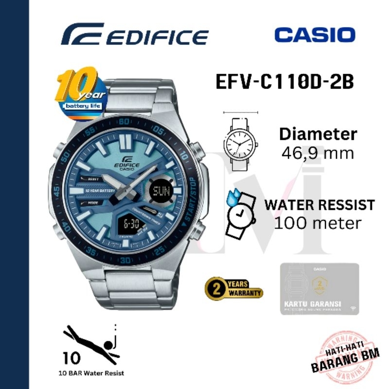 CASIO EDIFICE EFV-C110D-2BVDF Jam Tangan Pria Original Analog-Digital Rantai Antiair EFV-C110D-2B EF