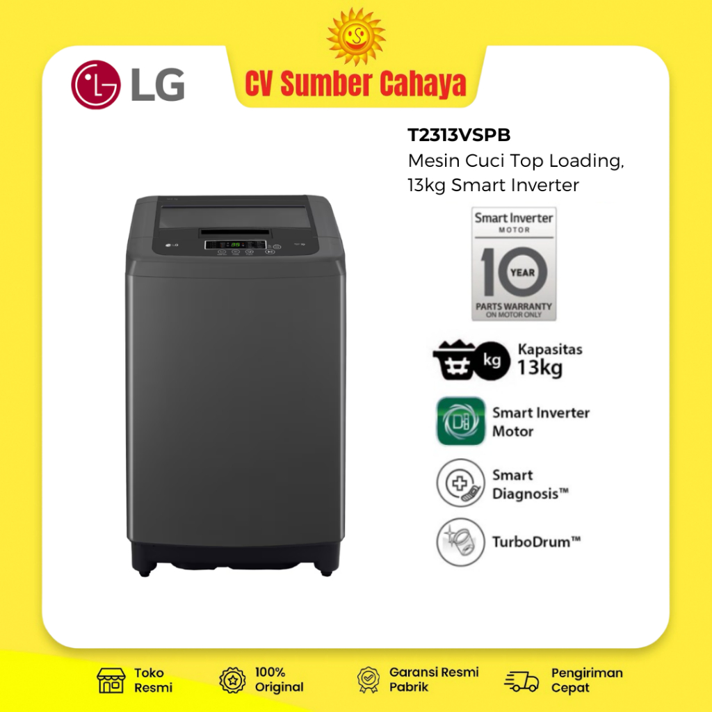 LG Mesin Cuci 13kg T2313VSPB Top Loading Smart Motion Smart Inverter