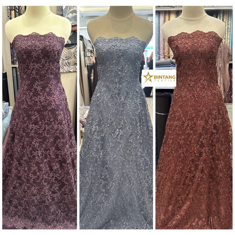 Kain tile brokat bordir spangle 3D Tulip / bahan gamis kebaya tunik