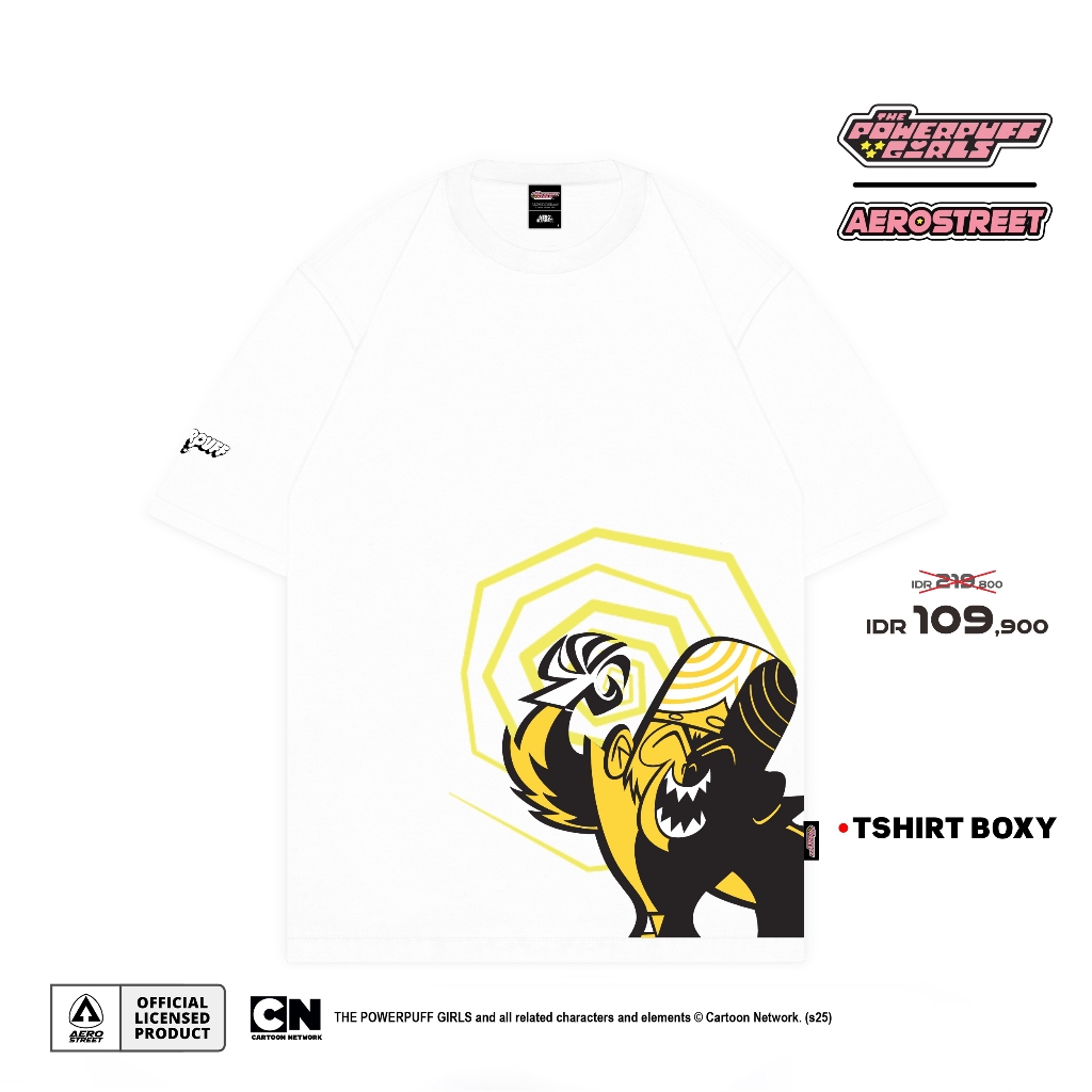 Baju Kaos Aerostreet T Shirt Boxy Yellow Mojo Jojo White Kaos FBDAA