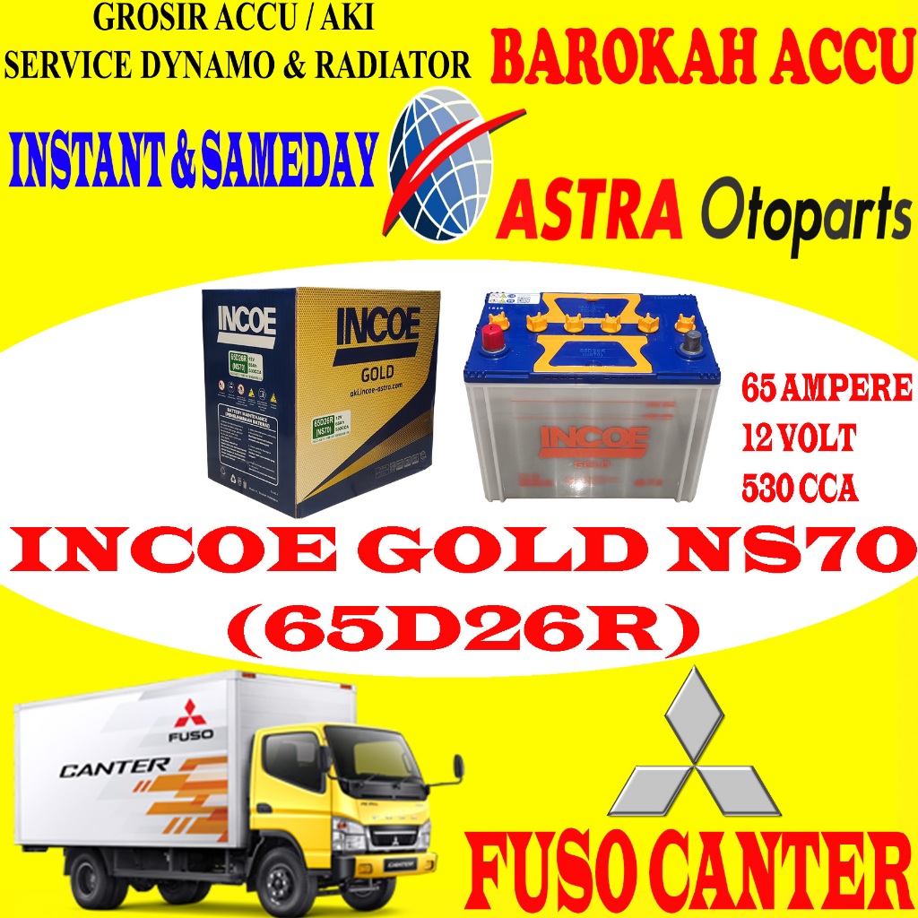 AKI MOBIL MITSUBISHI FUSO CANTER INCOE GOLD NS70 / 65D26R , 65 AH ASTRA OTOPARTS