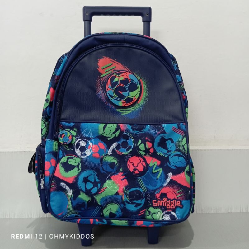 ori original smiggle classic blue ball limitless trolley backpack with light up wheels boy navy scho