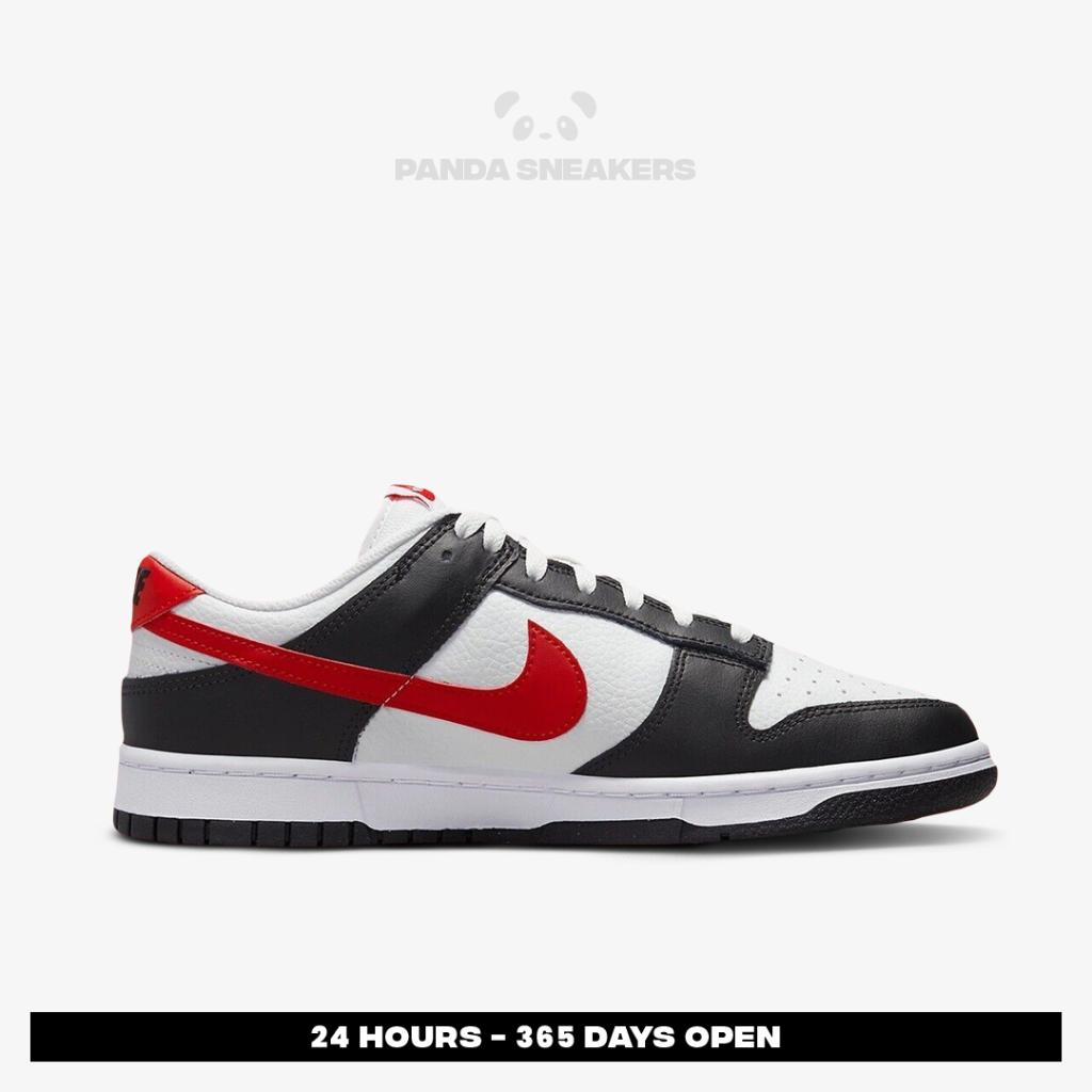 Sepatu Nike Dunk Retro Low Panda Chile Red Swoosh Black White Red Authentic