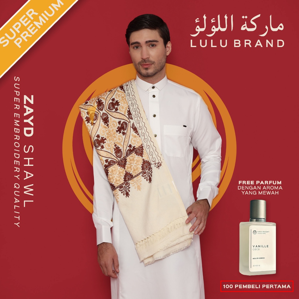 Sorban Kashmiri Super Premium Motif Sulam Rida Full Bordir Surban pria Arab LULU BRAND 638EB Zayd