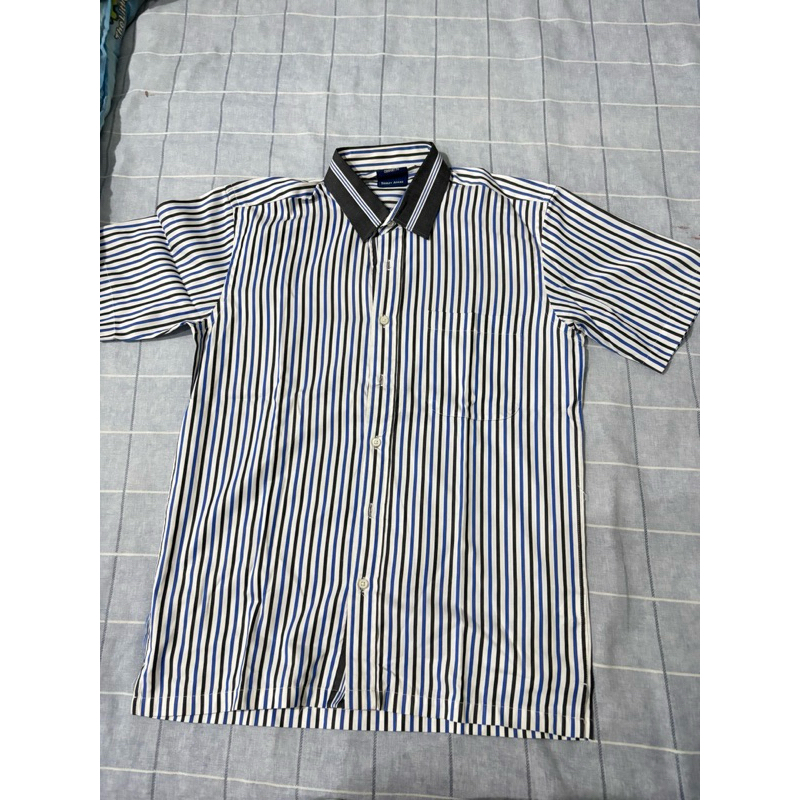 STANLEY ADAMS / ALISAN preloved baju kemeja/baju kerja pria motif garis garis (putih hitam biru) , k