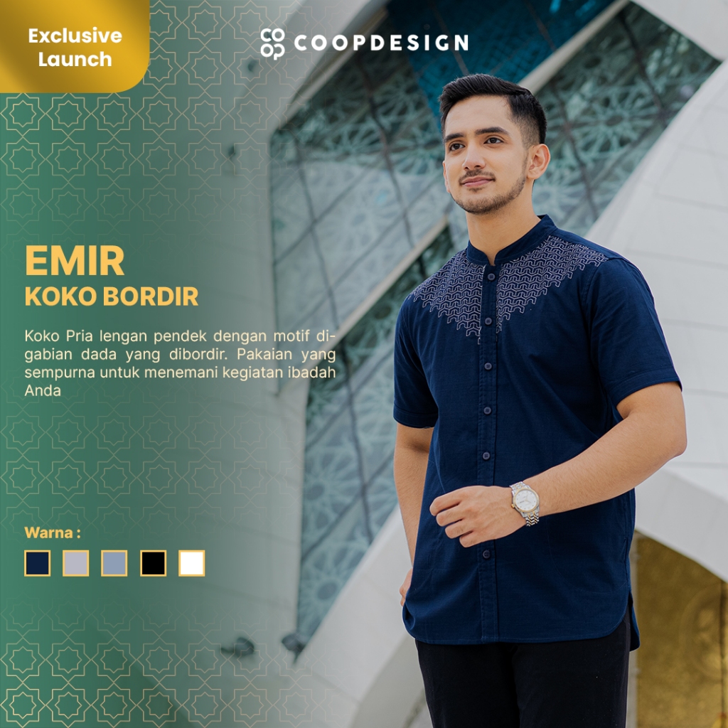 [Exclusive Baju Lebaran 2025] Coop Design - Emir Koko Bordir Kurta Kerah Changi Collarless Katun Pol
