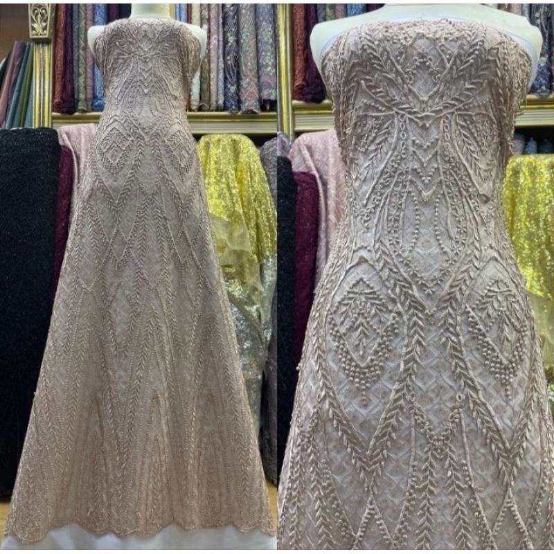 kain tille chanels laura 3d akar timbul payet squinn premium || bahan brukat kebya pesta || gaun pes