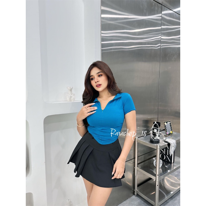 TERBARU NEW Crop top Resleting depan ada kerut samping spandek