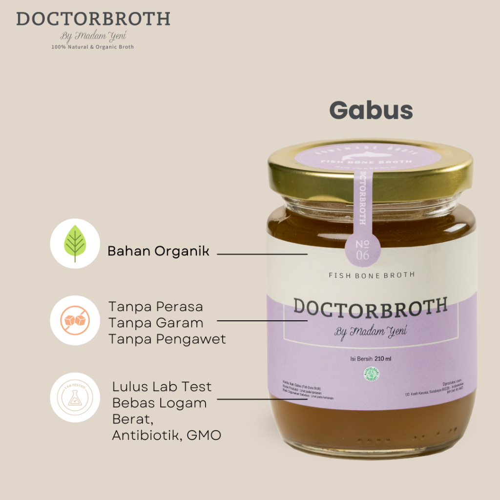 

Doctor Broth Kaldu Ikan gabus Ikan Kutuk Kaldu Tulang Bone Broth 210ml