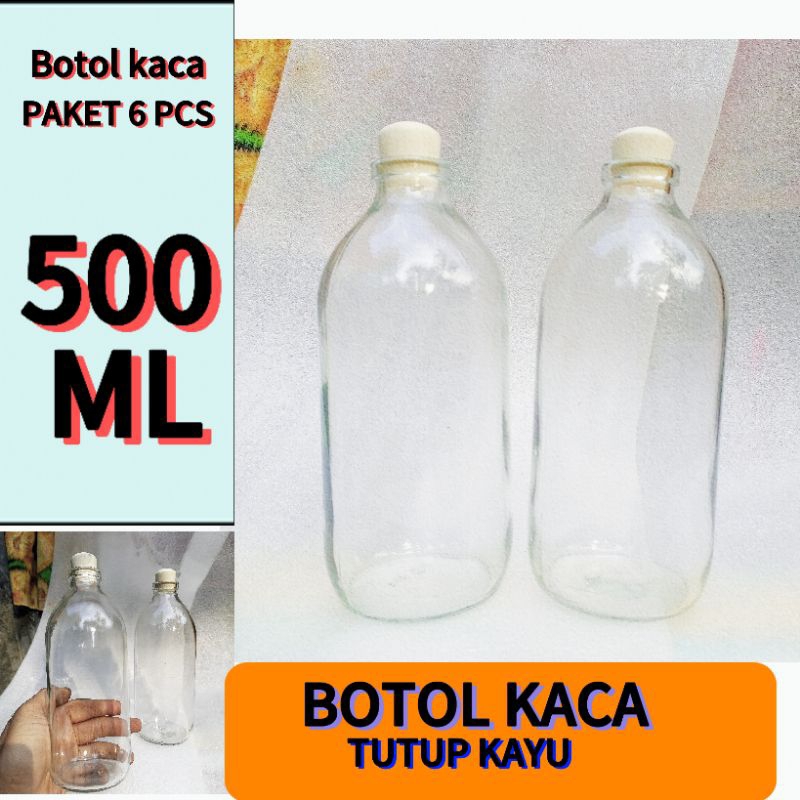 Botol kaca 500 ml  paket 6 pcs botol kaca asi botol bensin botol jamu botol kaca bening 1000 ml