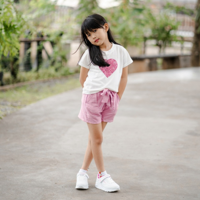 Baju Setelan Anak LOVE DIAMOND Hotpants set baju setelan  Perempuan Fashion Cewek Linen Umur 4-10 Ta