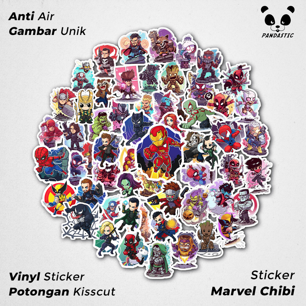 

Stiker Tempel Marvel Chibi Superhero Paper Vinyl Dekorasi Laptop Koper Tumbler Kulkas DIY