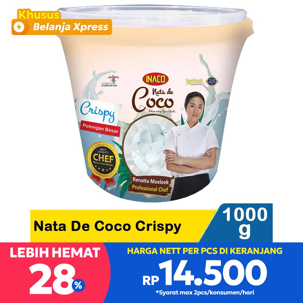

Inaco Nata de Coco Crispy 1000g – Kenyal, Manis, & Bikin Nagih!