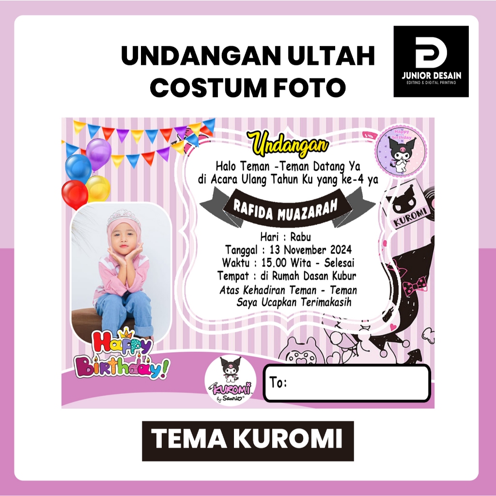 UNDANGAN ULTAH ANAK CUSTOM FOTO FREE DESAIN DAN PLASTIK UNDANGAN