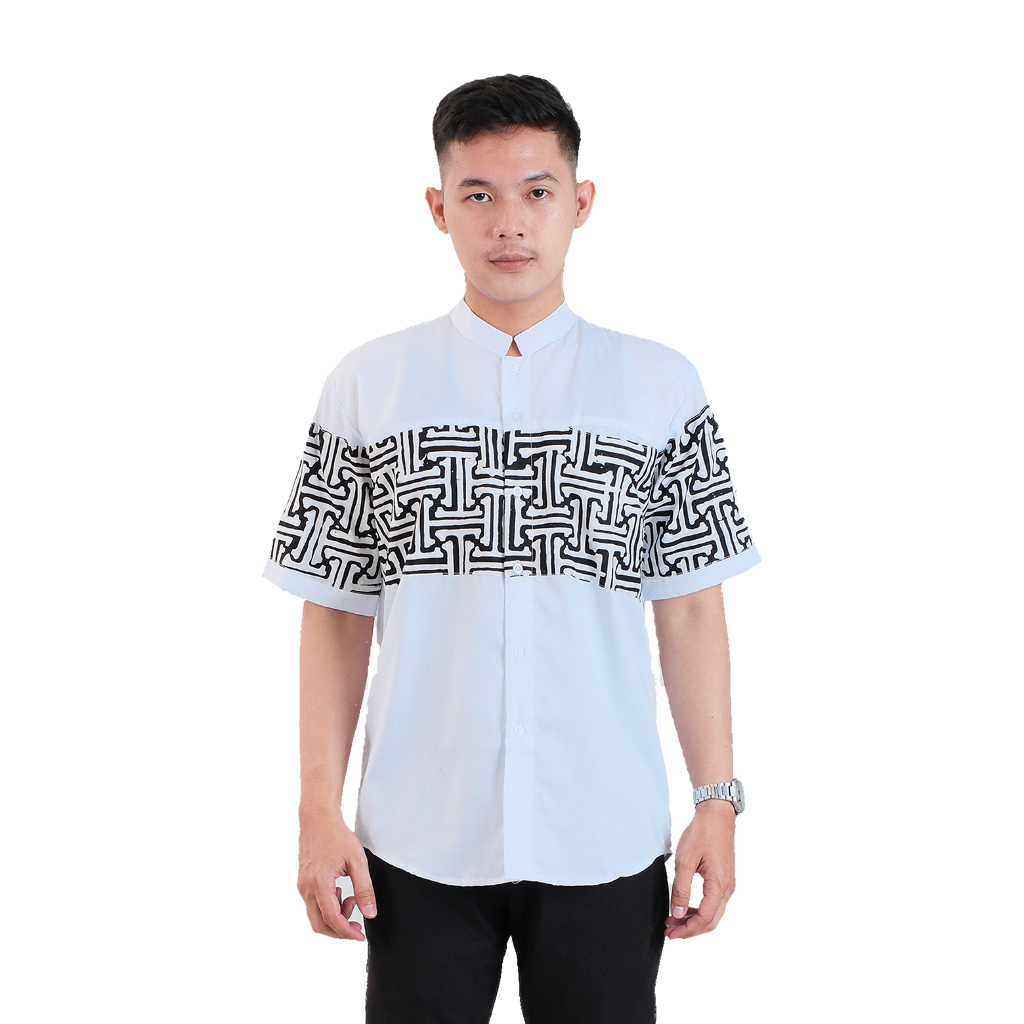 Baju Koko / Muslim Rachim Lengan Pendek Toyobo Batik Putih